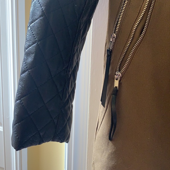 H and M Olive Green and Leather Sleeve Jacket - Picture 2 of 5